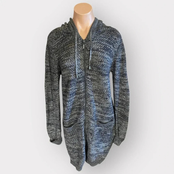 Yest Women’s Size 8 Gray Knit Long Zippered Hooded Cardigan - Picture 1 of 9